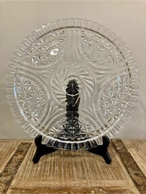 Clear Pressed Glass Serving Platter Stars & Bars Anchor Hocking
